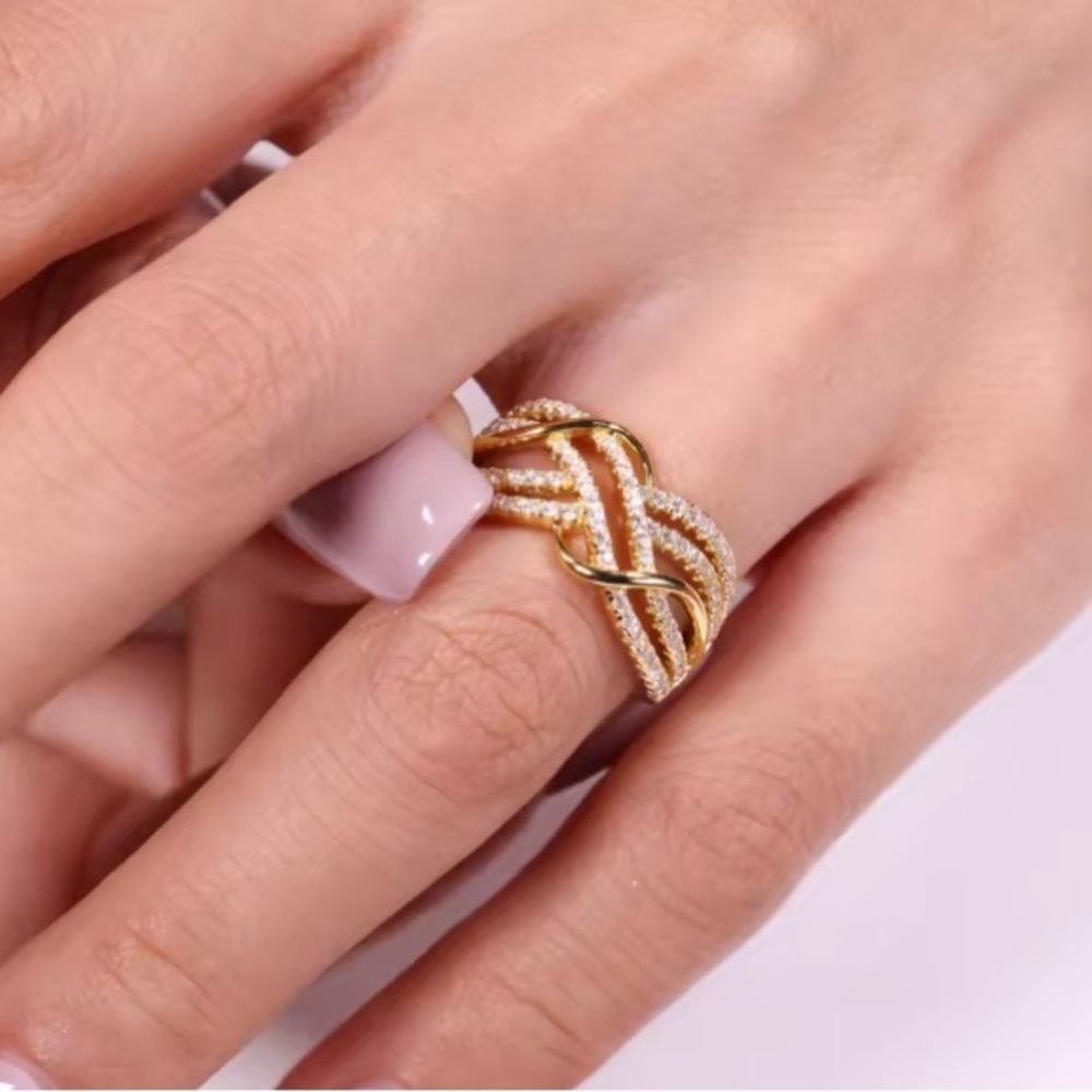 Gold Silver Crisscross Ring.